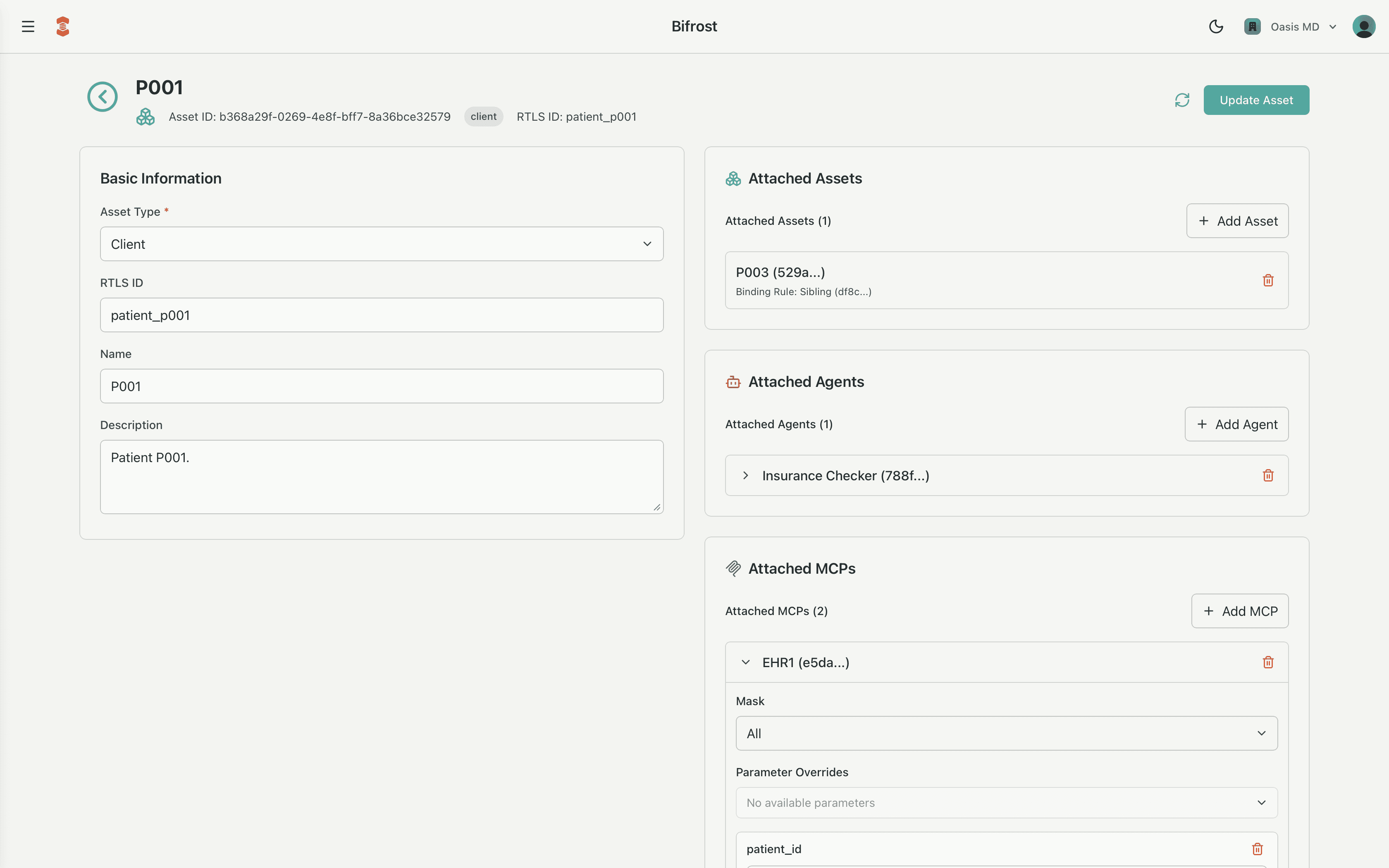 Bifrost Asset editor interface showing asset configuration and bindings