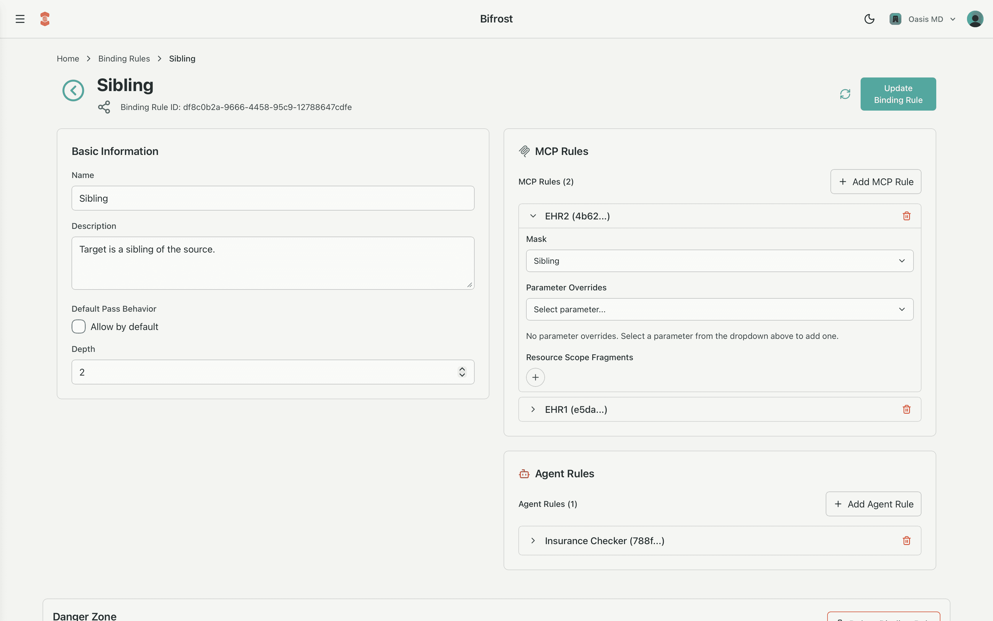 Bifrost Binding Rule editor interface showing binding rule configuration